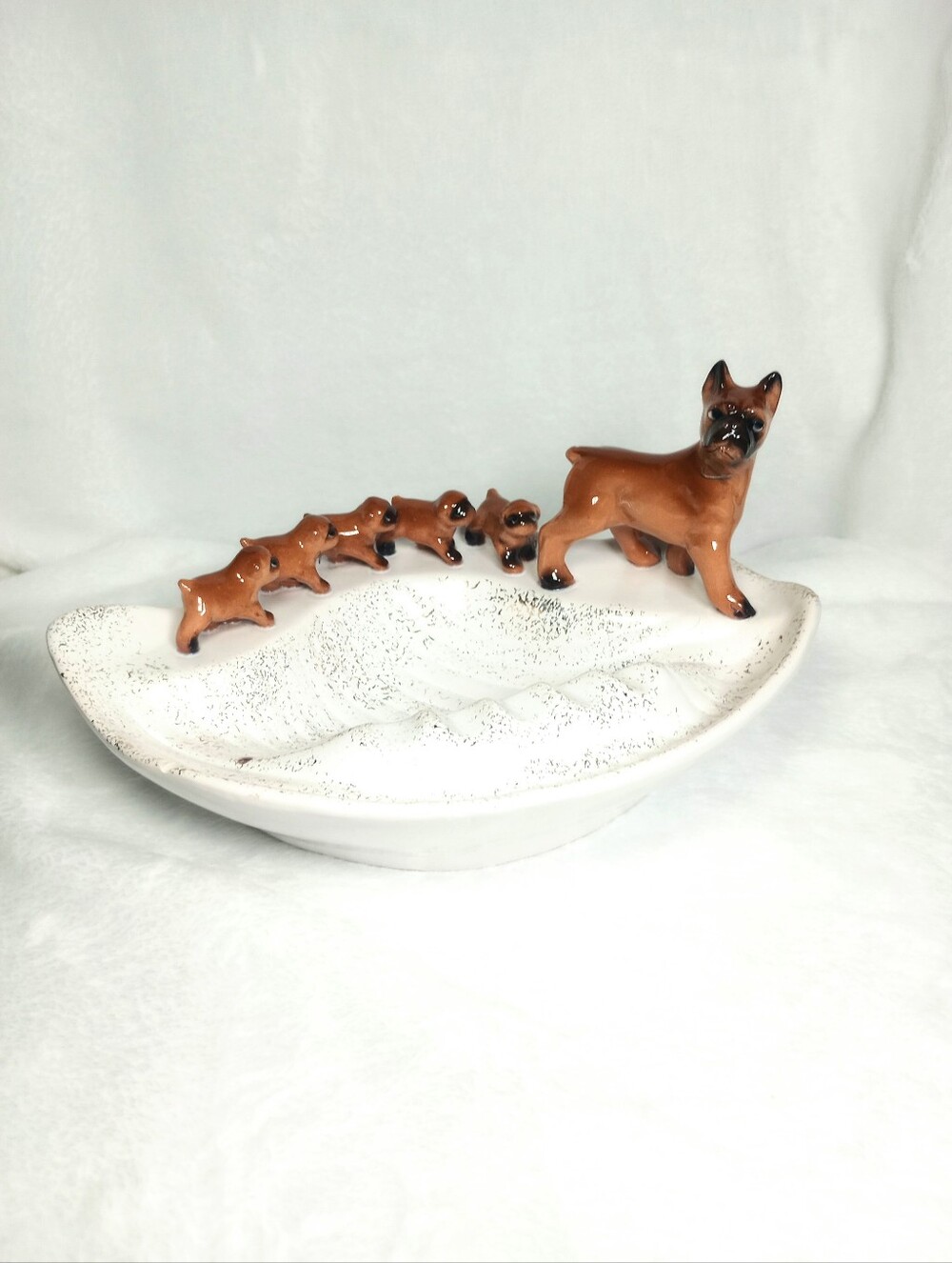 Mid Century Kitschy Boxer Dog Family Atomic Ashtray Retro MCM Eclectic Art Dish